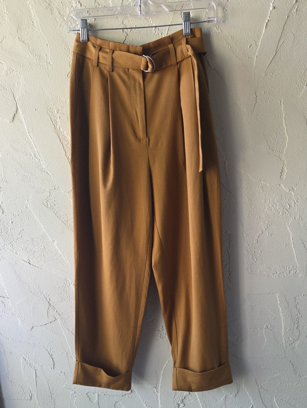 Elizabeth and James Camel/Tan High-Waist Belted Tapered Trousers